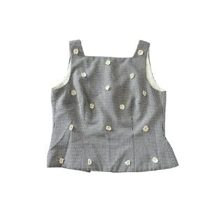 Vintage gingham black and white Embroidered square neck sleeveless Top size 10